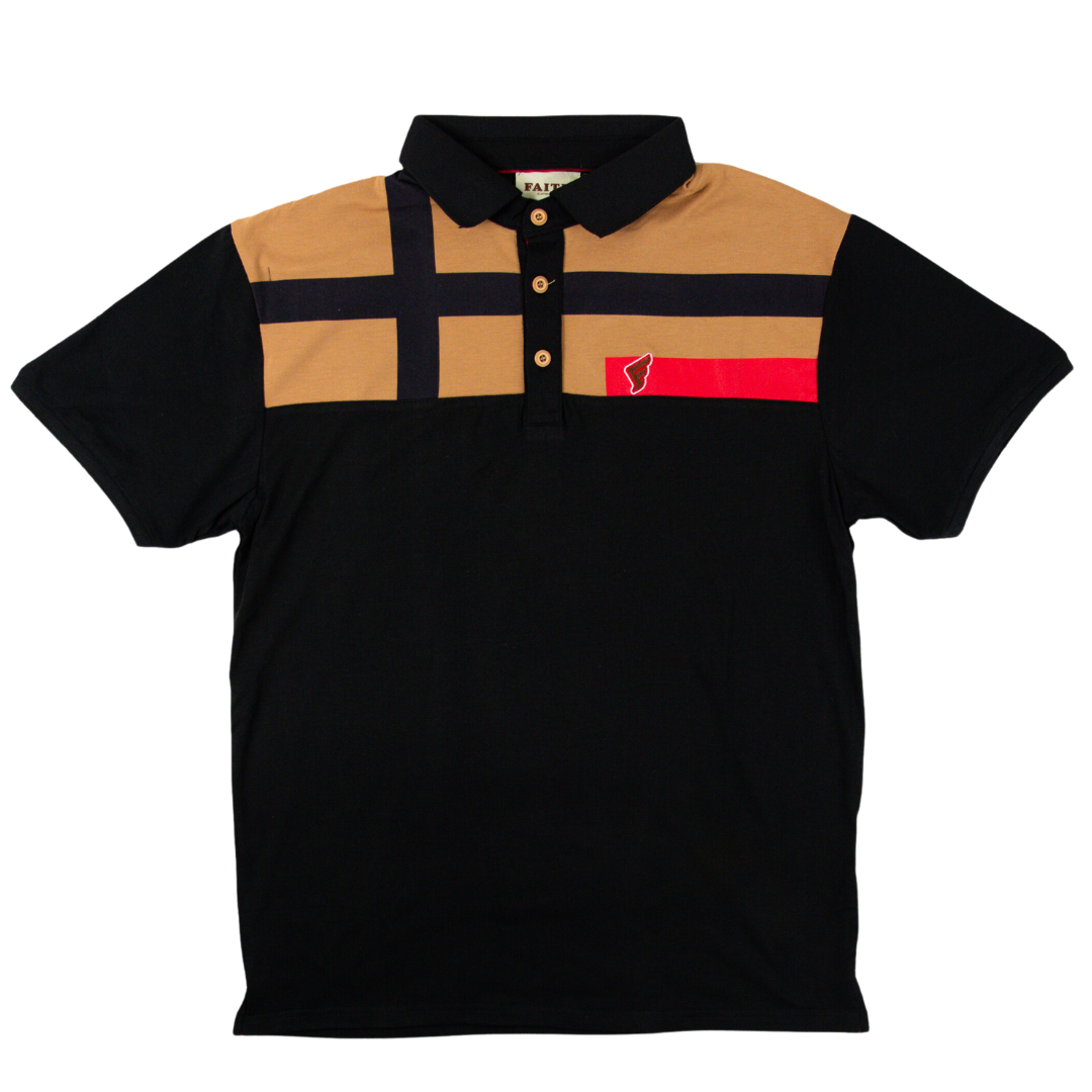 Tan & Black Stripe Faith Golf Polo