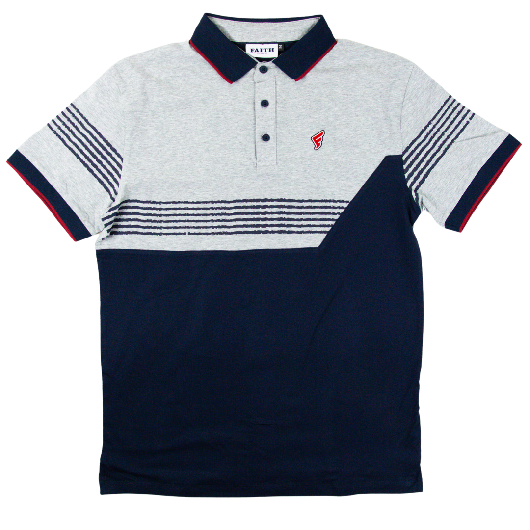 Grey & Navy Stripes Faith Golf Polo