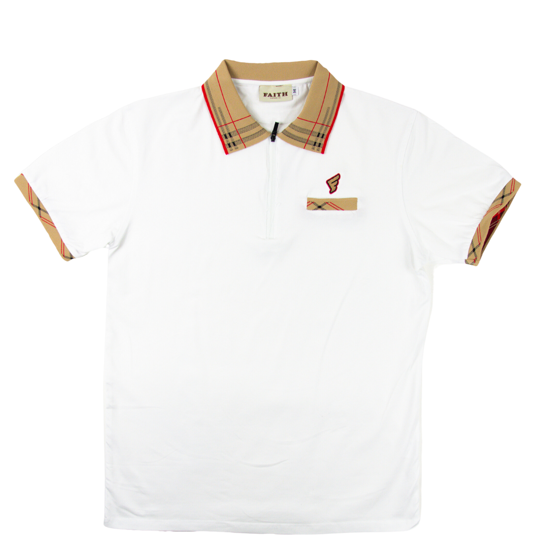 White & Tan Faith Golf Polo