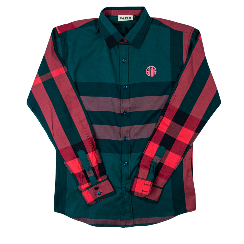 Circle Faith Green/Red Long Sleeve Button Down