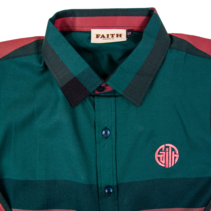 Circle Faith Green/Red Long Sleeve Button Down