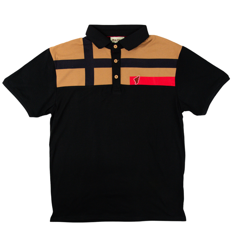 Tan & Black Stripe Faith Golf Polo