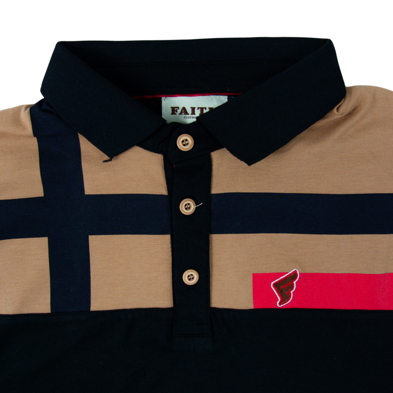 Tan & Black Stripe Faith Golf Polo