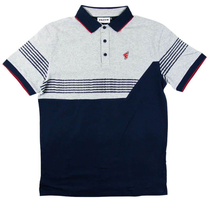 Grey & Navy Stripes Faith Golf Polo