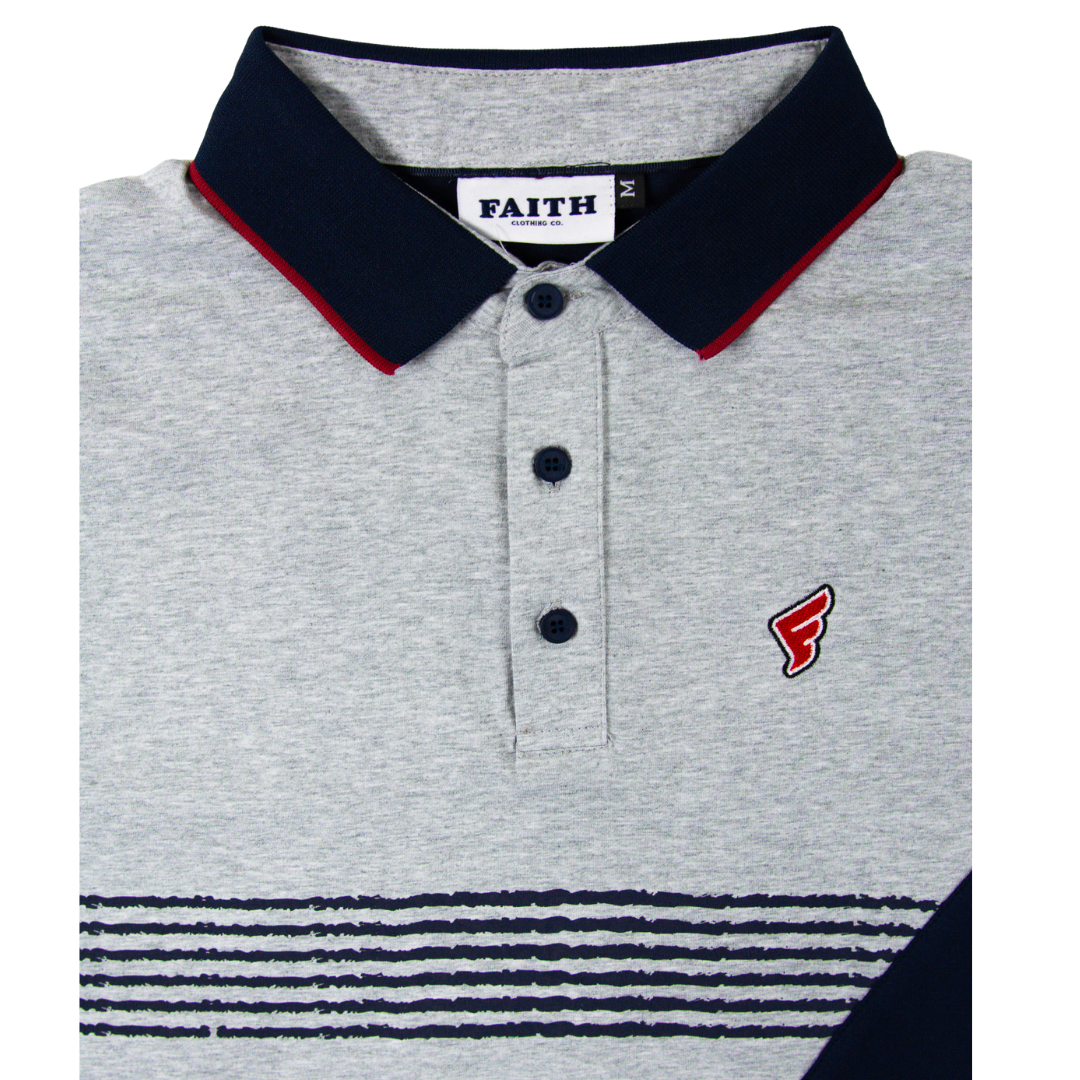 Grey & Navy Stripes Faith Golf Polo