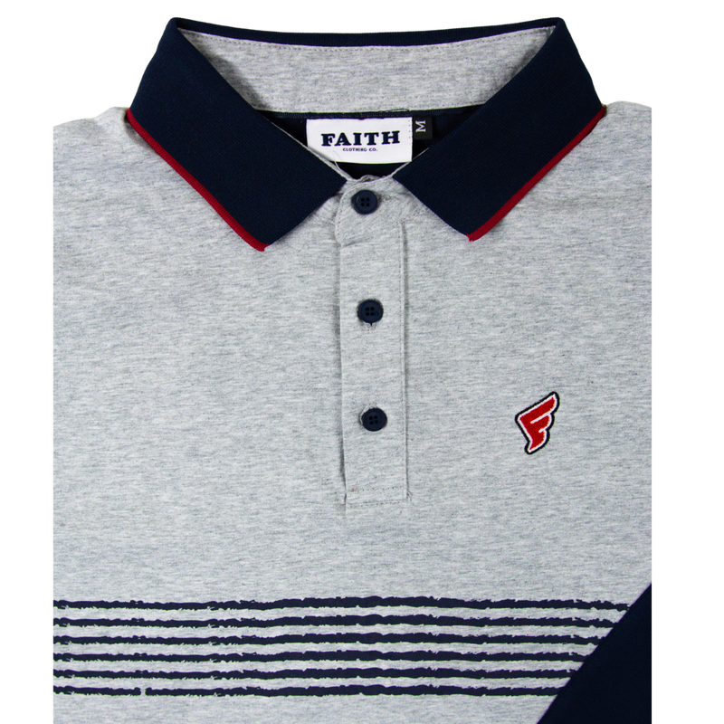 Grey & Navy Stripes Faith Golf Polo
