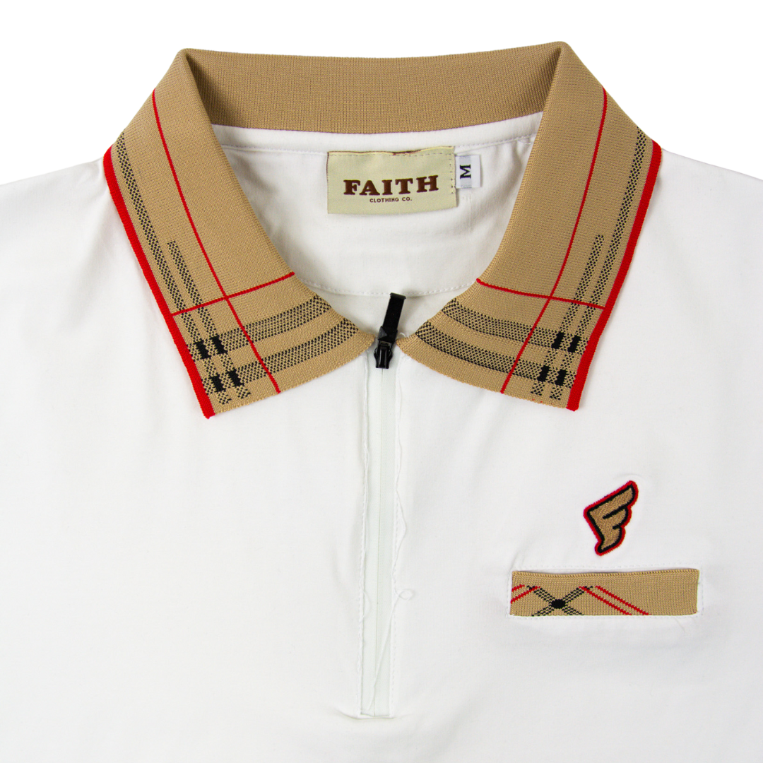 White & Tan Faith Golf Polo