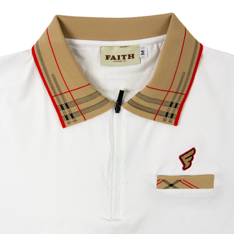 White & Tan Faith Golf Polo